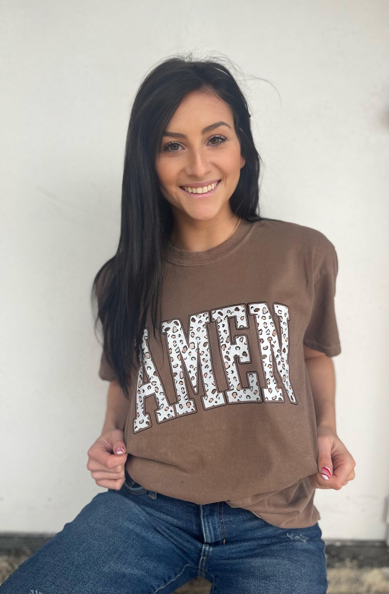 Brown Leopard Amen Tee ask apparel wholesale