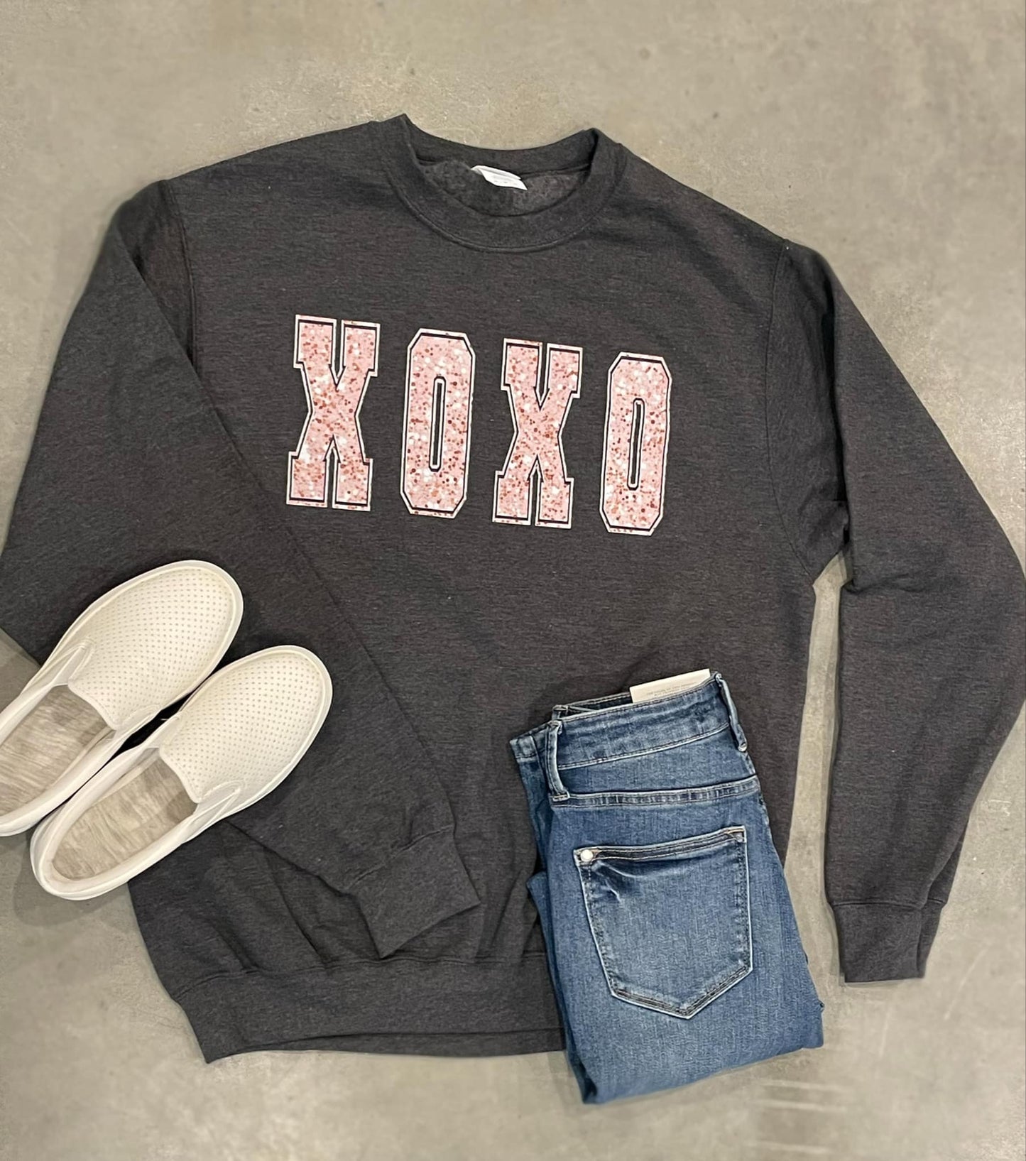 XOXO Faux Glitter Sweatshirt