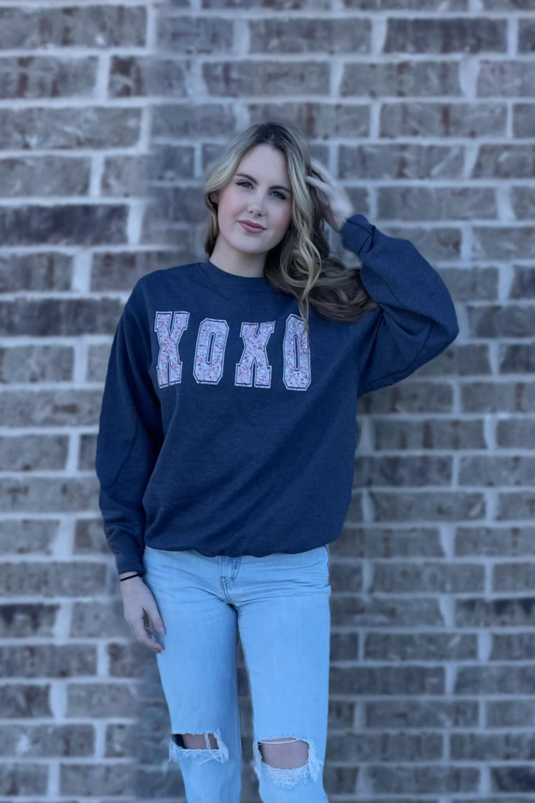 XOXO Faux Glitter Sweatshirt