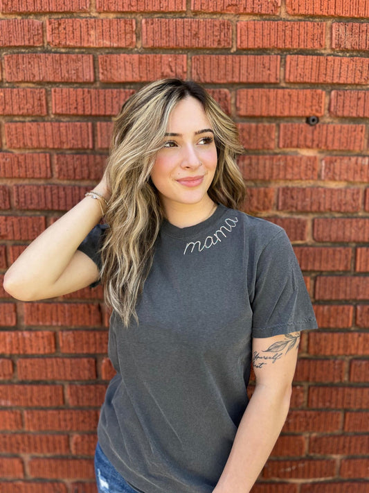 Mama Embroidered Collar Tee