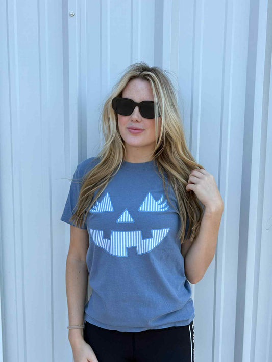 JACK-O'-LANTERN FACE TEE- BLUE JEAN