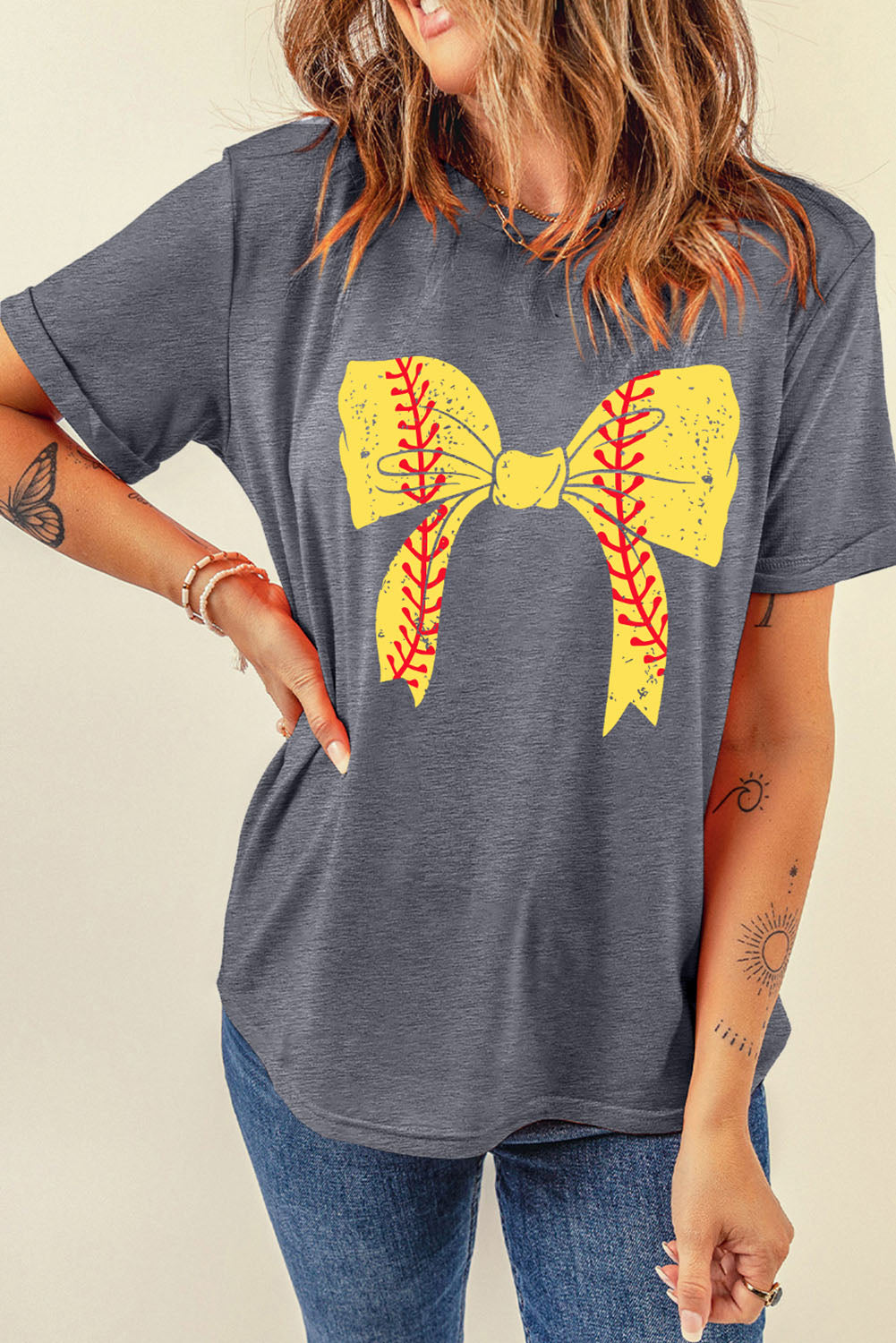 Baseball Bowknot Graphic Casual Tee