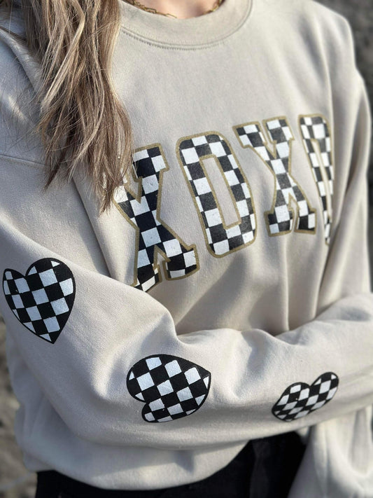 Checkered XOXO Neutral Sweatshirt