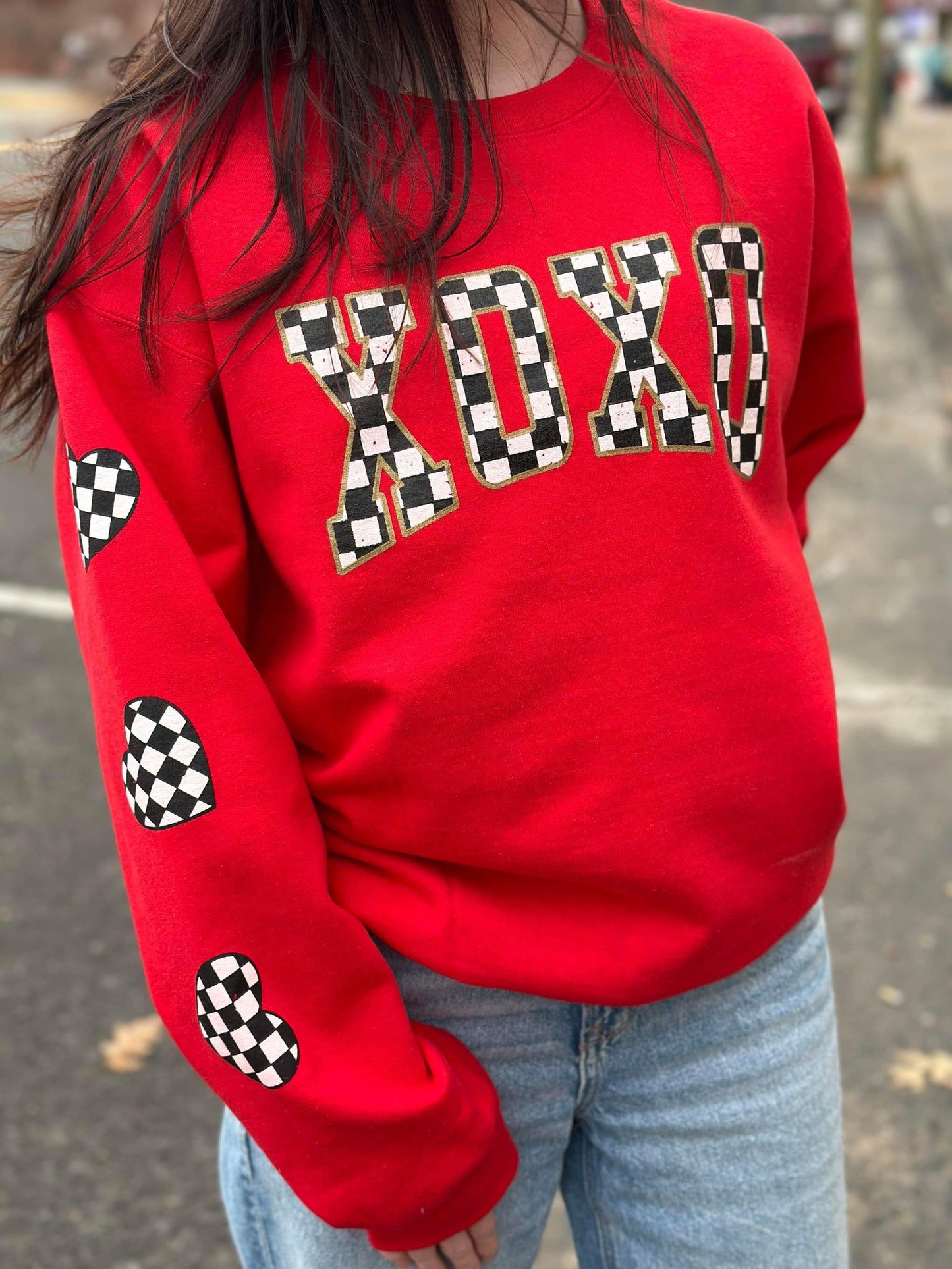 Red Checkered XOXO Sweatshirt