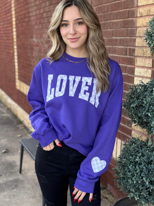 Checkered Lover Heart Sleeve Sweatshirt