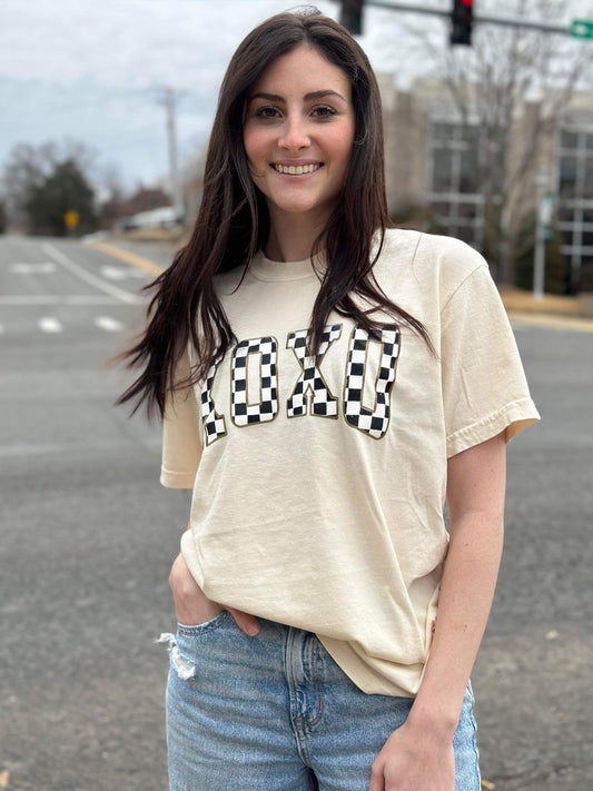 Neutral Checkered XOXO Tee