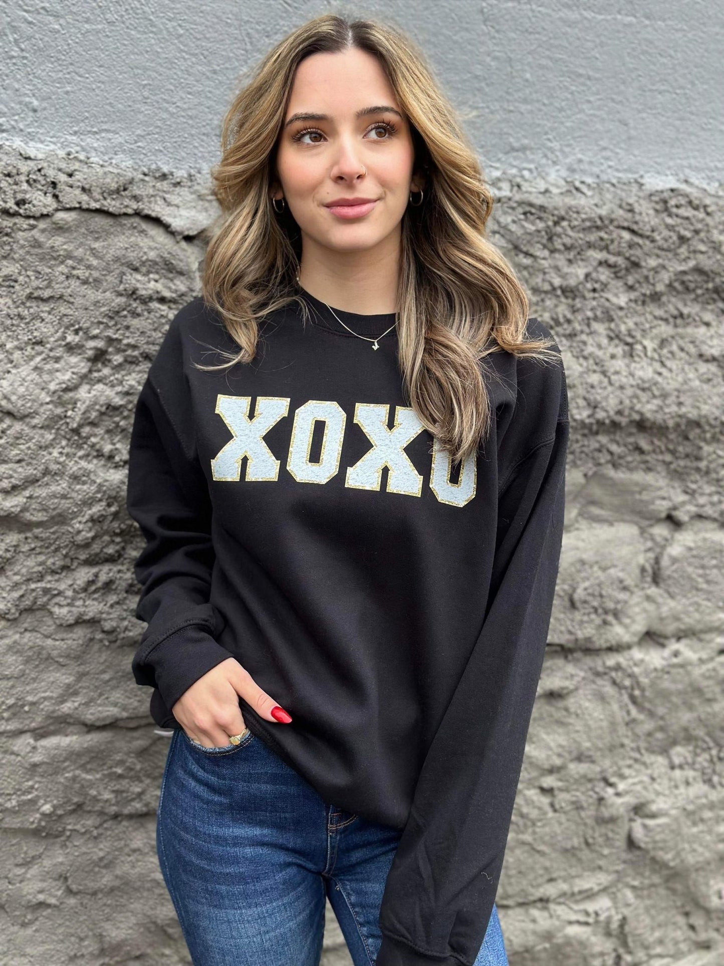 XOXO Faux Patch Black Sweatshirt