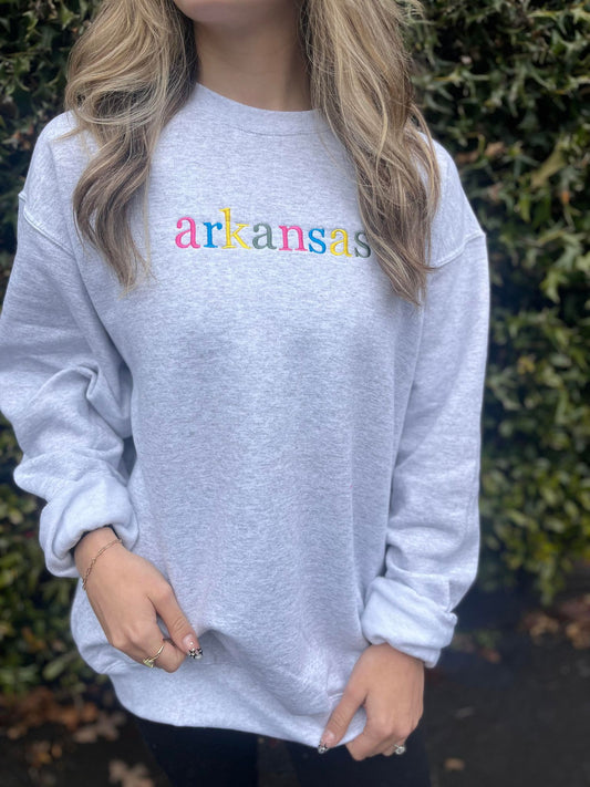 Multi Color Embroidered State Sweatshirt