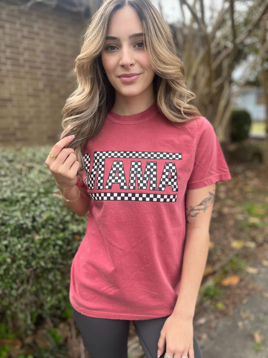 Crimson Checkered Mama Tee