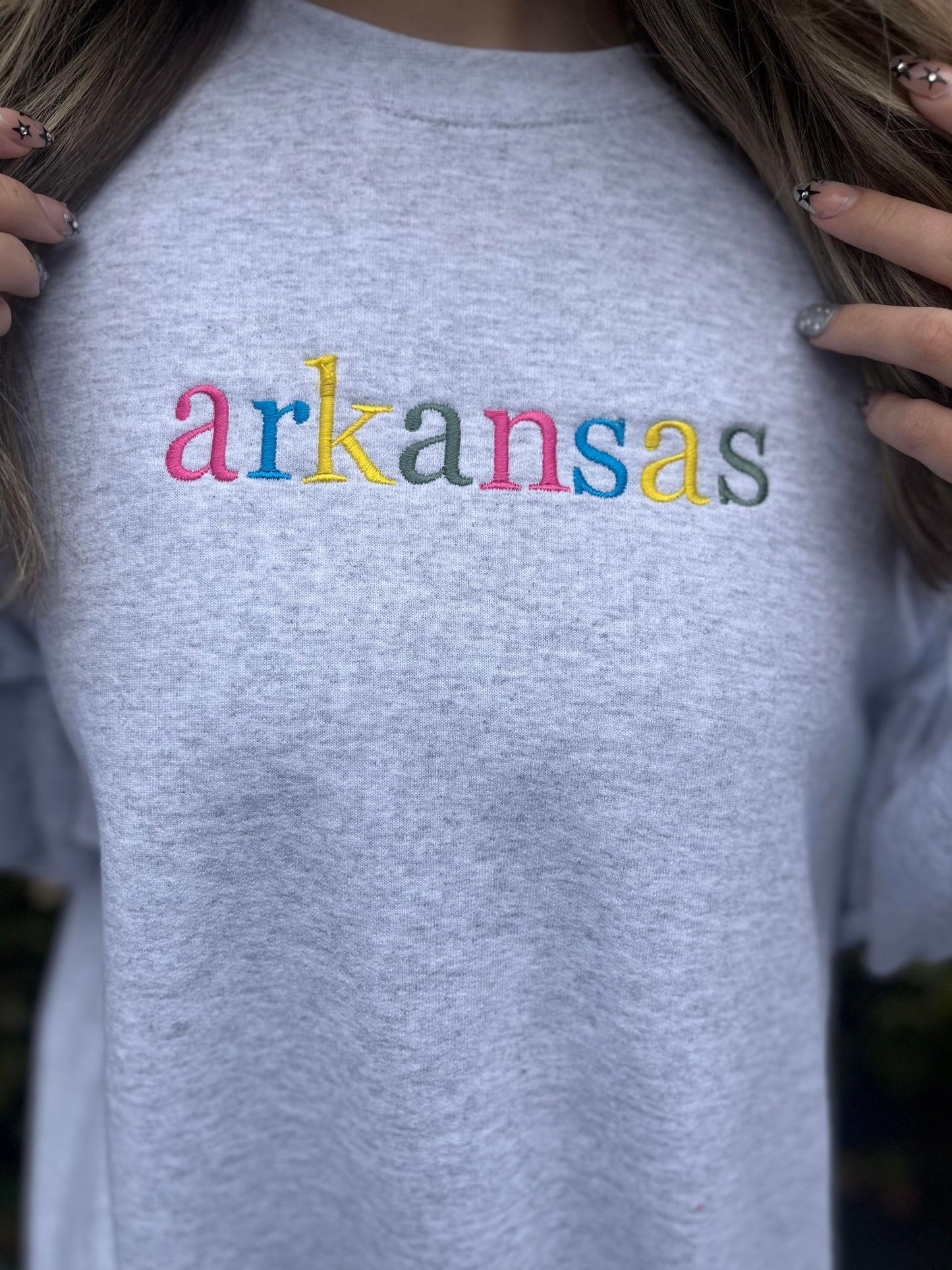 Multi Color Embroidered State Sweatshirt