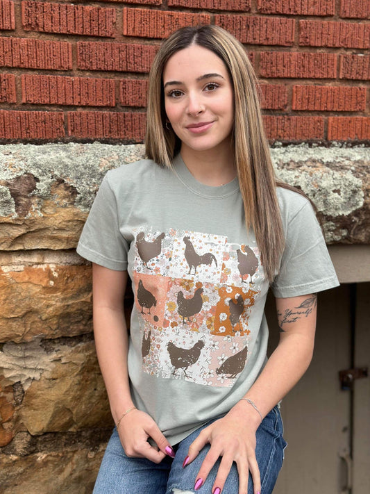 Floral Chickens Tee