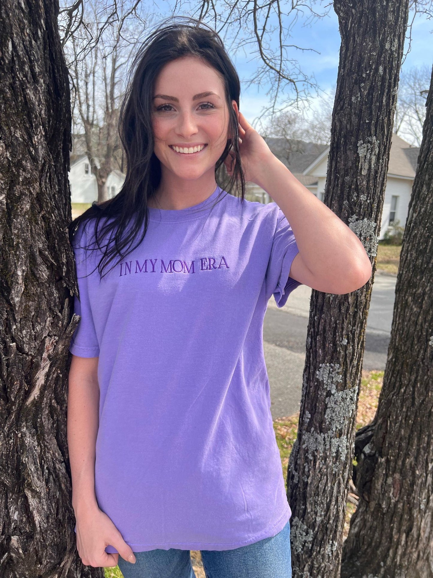 In My Mom Era Purple Embroidered Tee