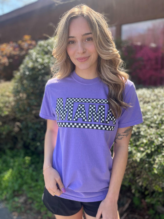 Purple Checkered Mama Tee