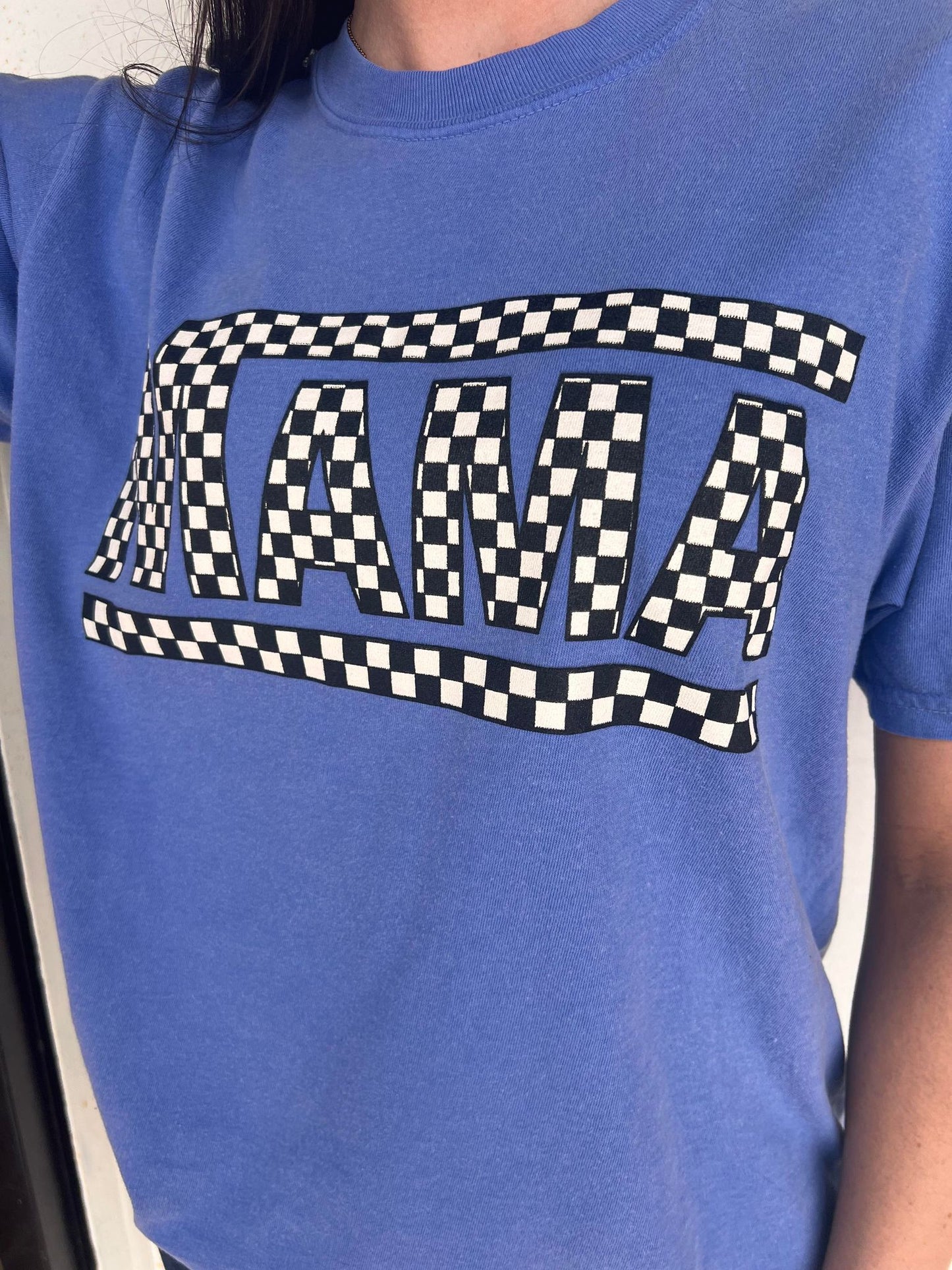 Blue Checkered Mama Tee