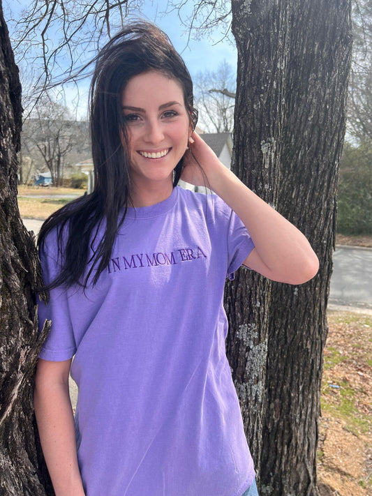 In My Mom Era Purple Embroidered Tee