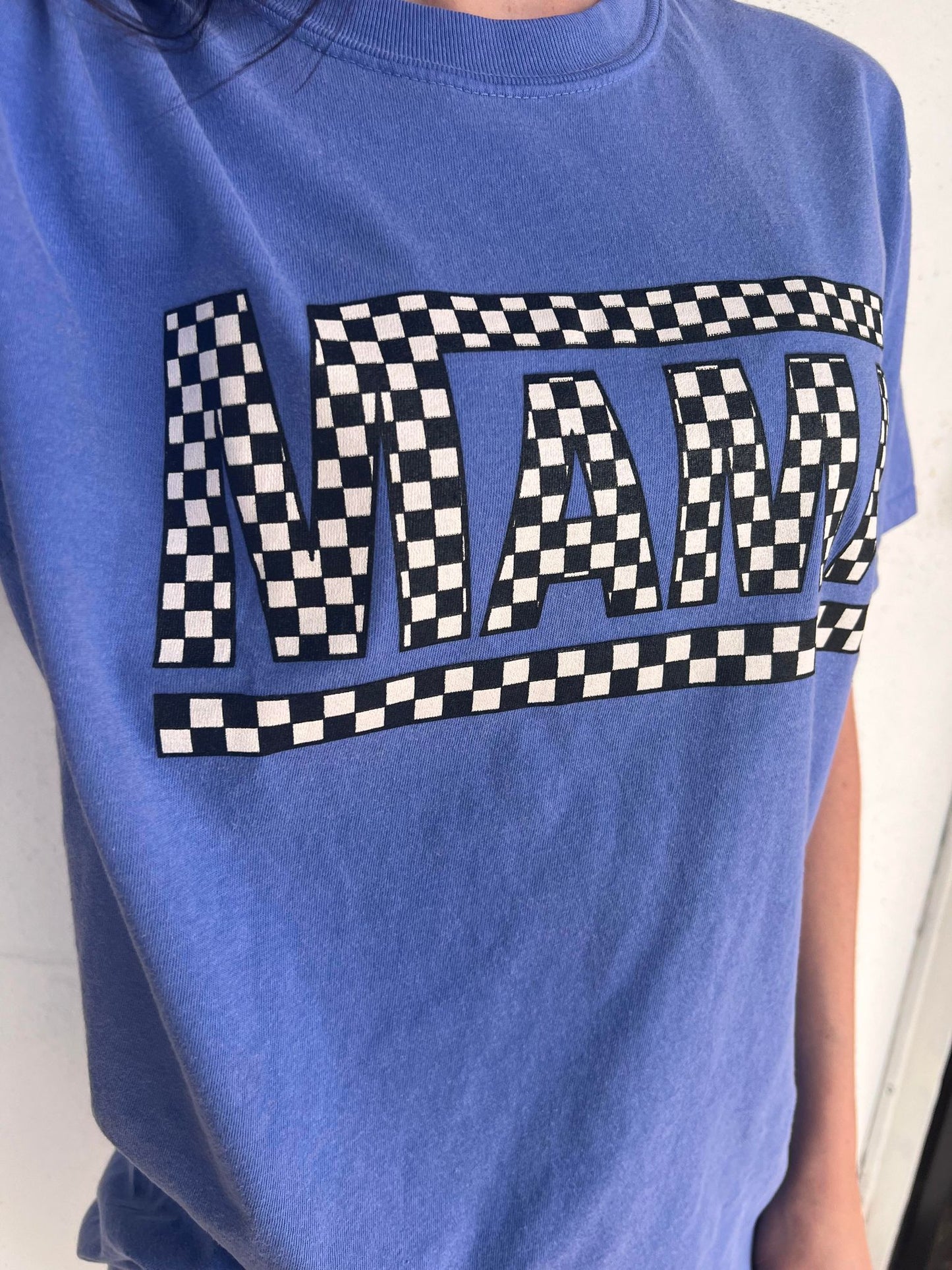 Blue Checkered Mama Tee