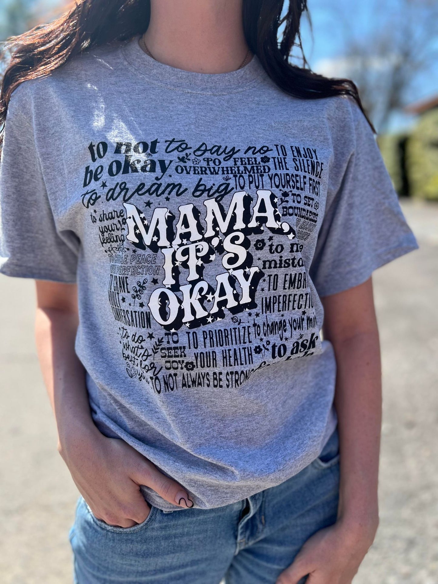 Mama It's Okay Tee - Neon Pink or Grey