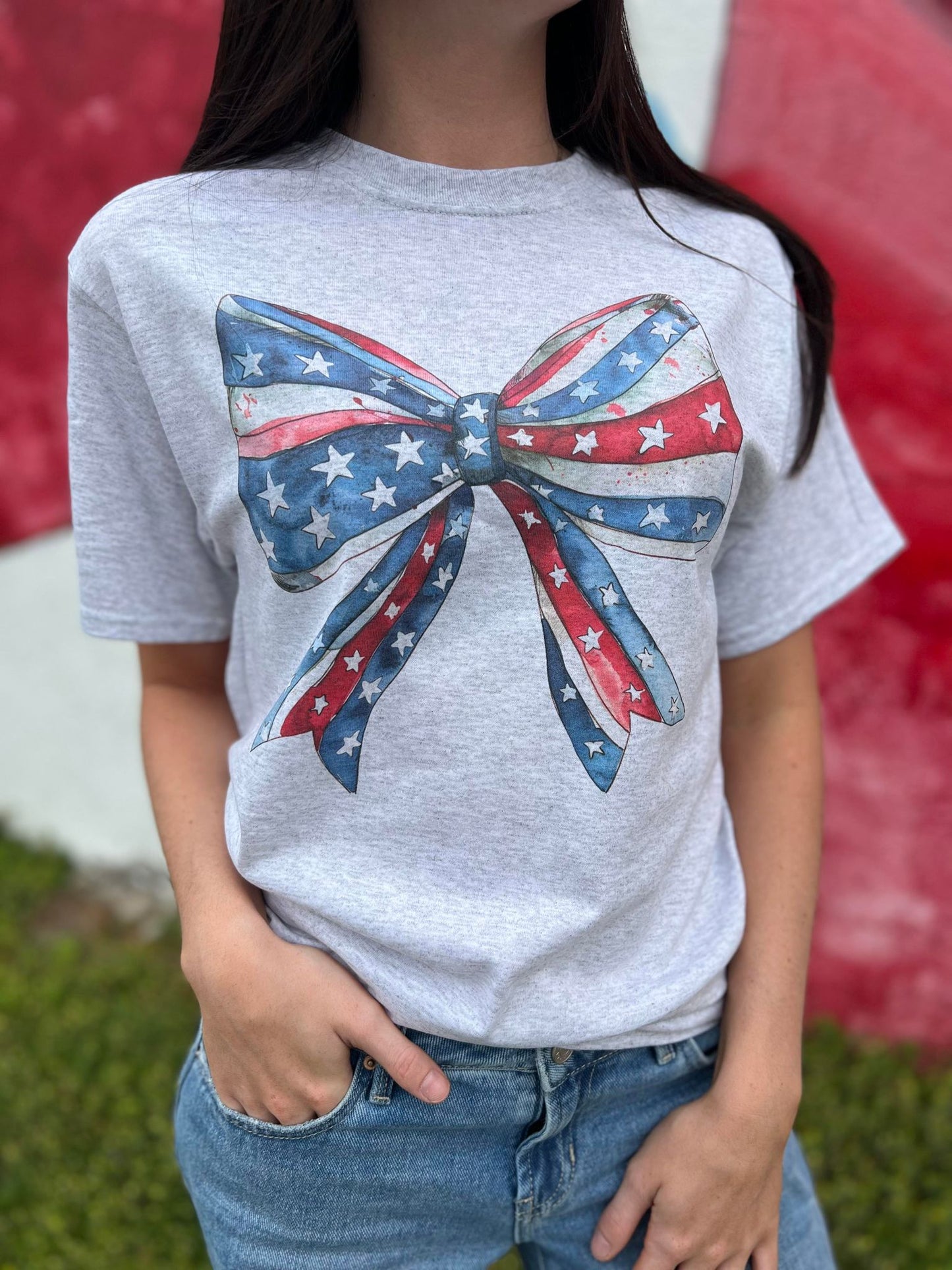 Watercolor Patriotic Bow Tee