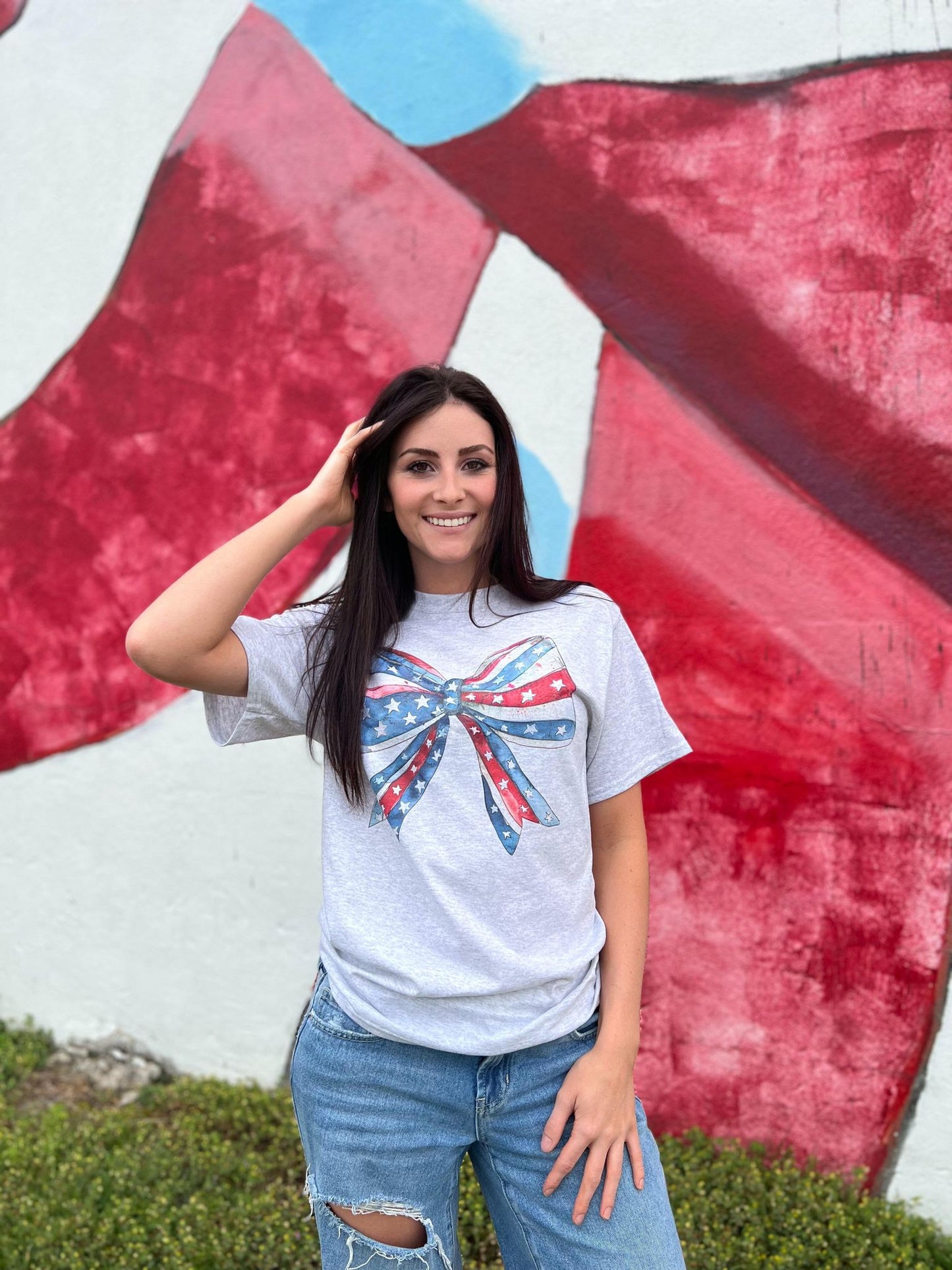 Watercolor Patriotic Bow Tee