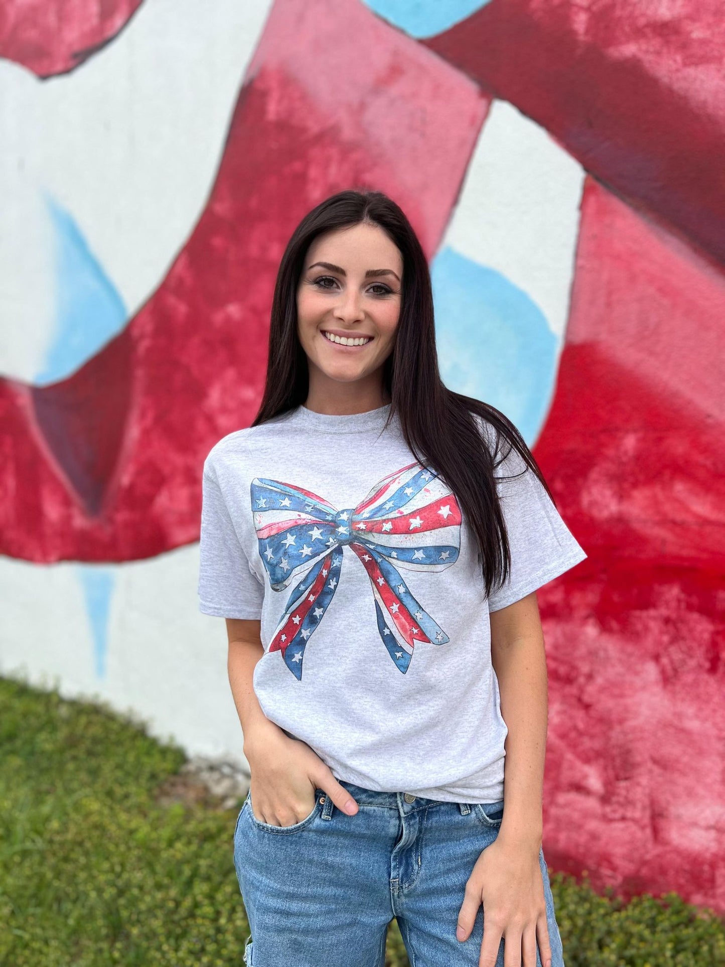 Watercolor Patriotic Bow Tee