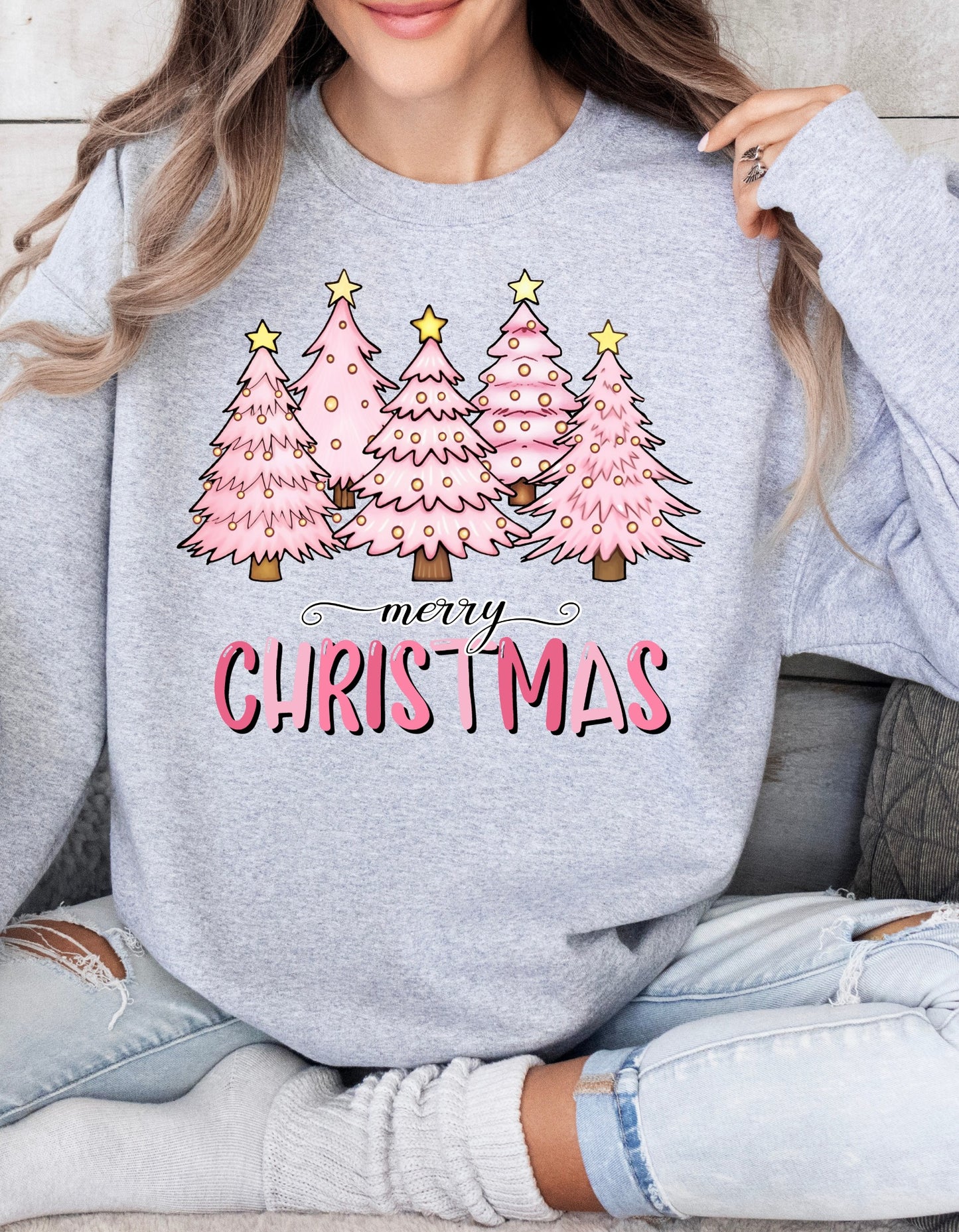 PINK MERRY CHRISTMAS TREES SWEATSHIRT