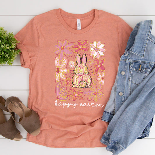Floral Happy Easter Bunny Tee