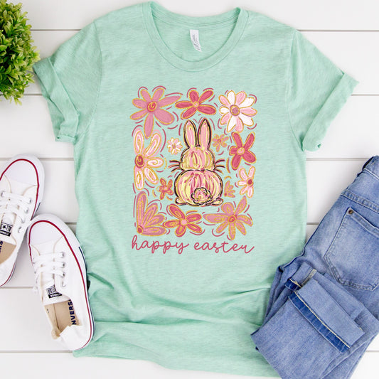 Floral Happy Easter Bunny Tee