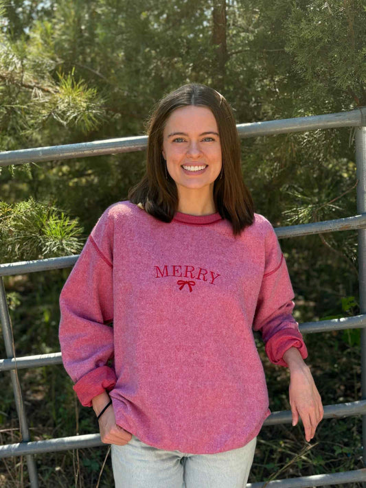MERRY EMBROIDERED INSIDE OUT SWEATSHIRT