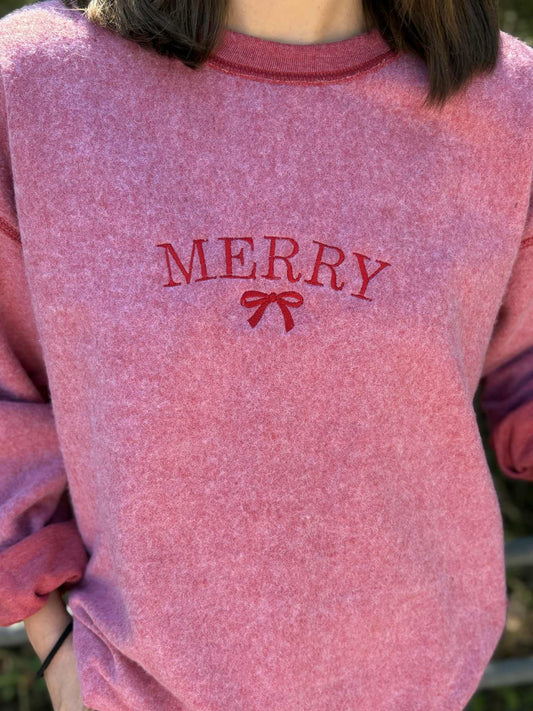 MERRY EMBROIDERED INSIDE OUT SWEATSHIRT