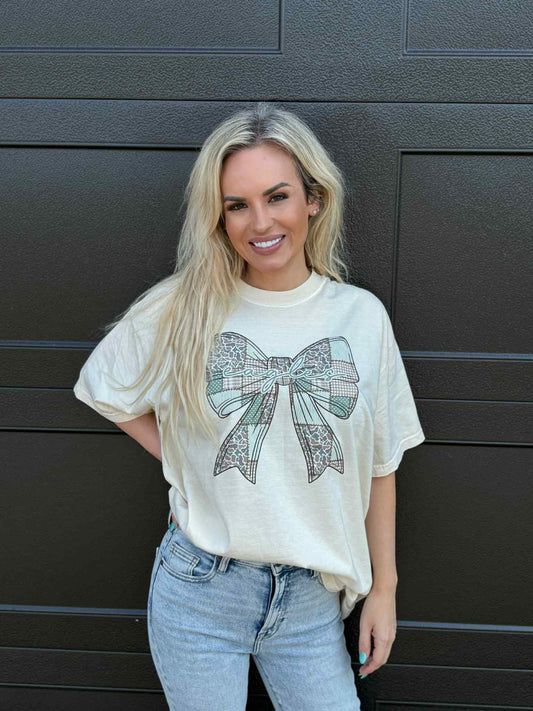 Cursive Mascot Camo Bow Tee