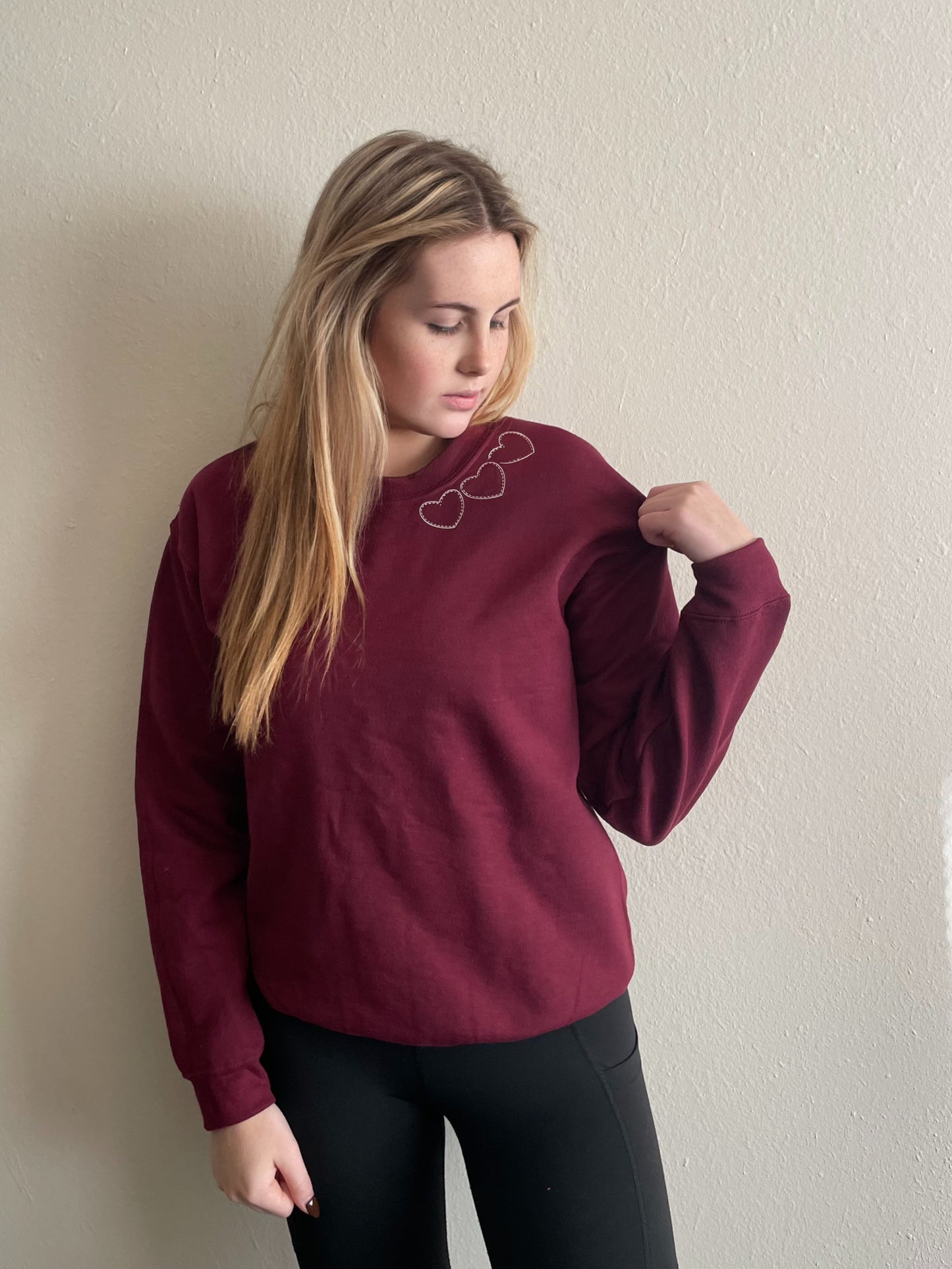 Faux Embroidered Heart Sweatshirt