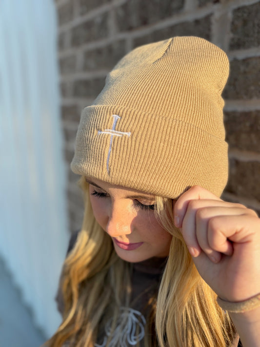 EMBROIDERED CROSS BEANIE