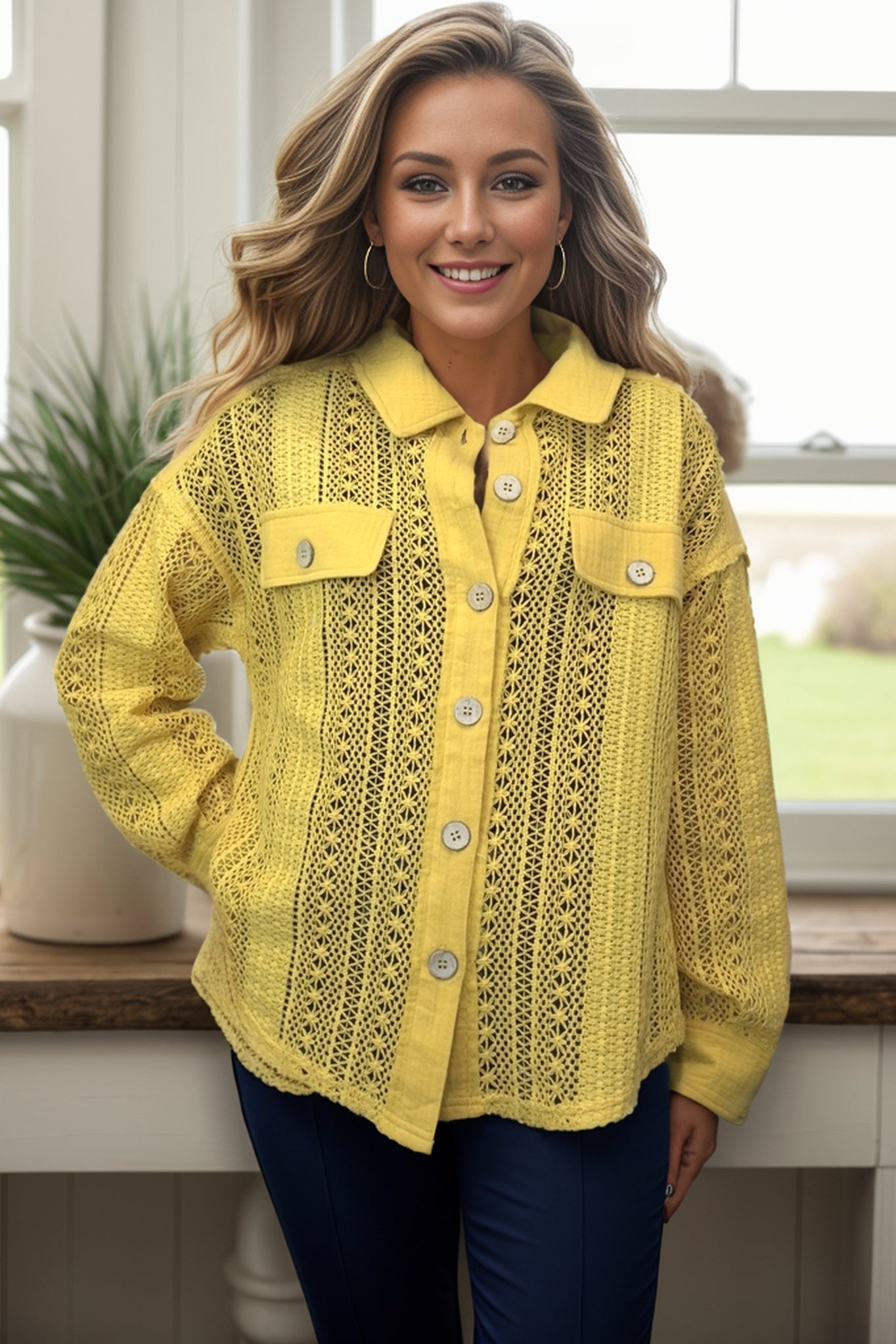 Sunflower Crochet Button Down