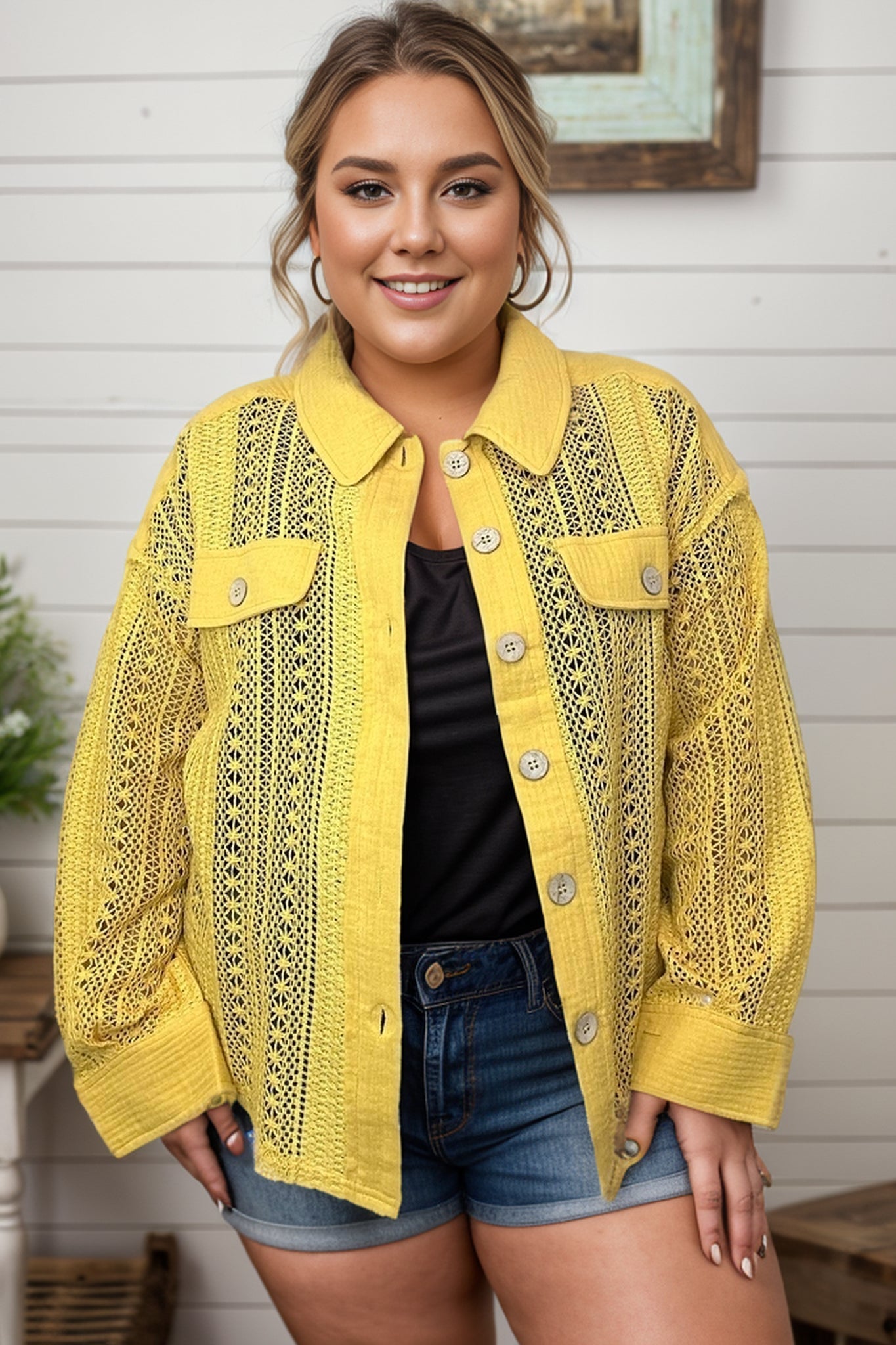 Sunflower Crochet Button Down