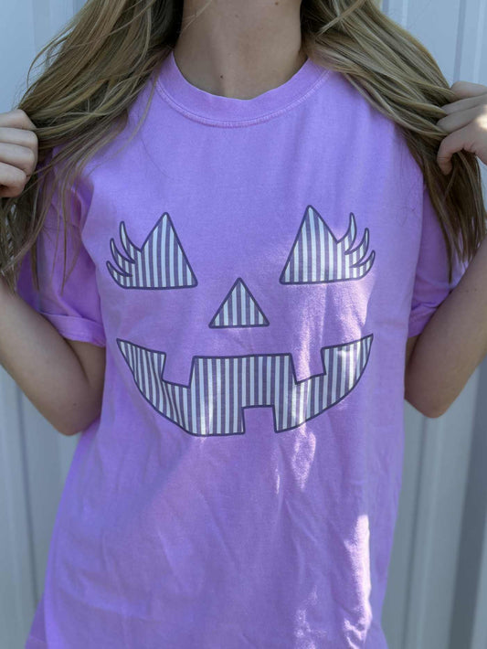 JACK-O'-LANTERN FACE TEE- NEON VIOLET