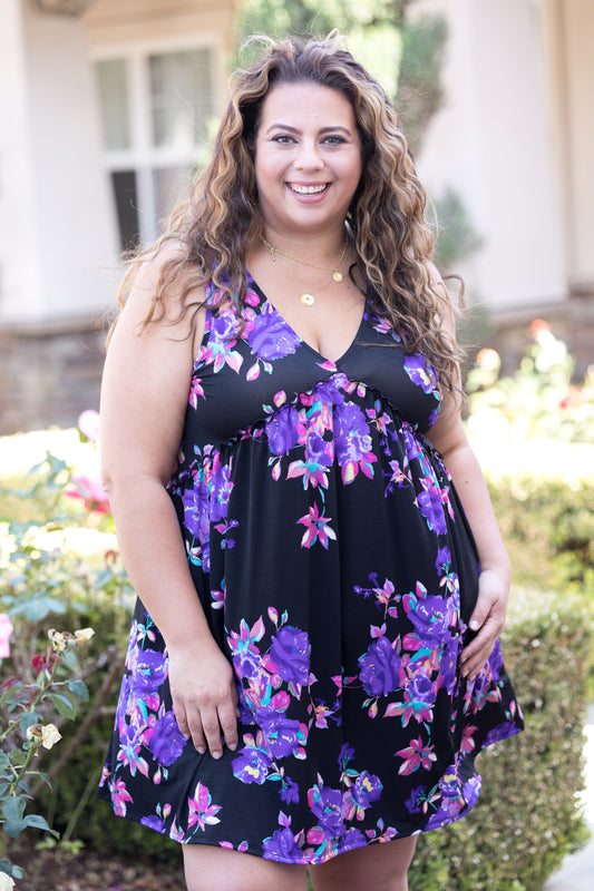 Feeling Ruffled Swing Dress- Amethyst Floral