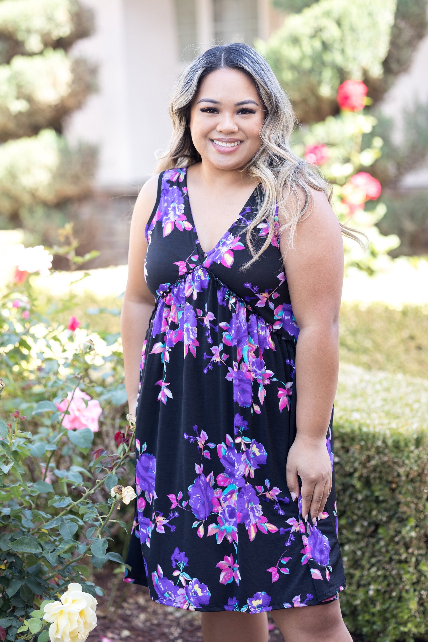 Feeling Ruffled Swing Dress- Amethyst Floral