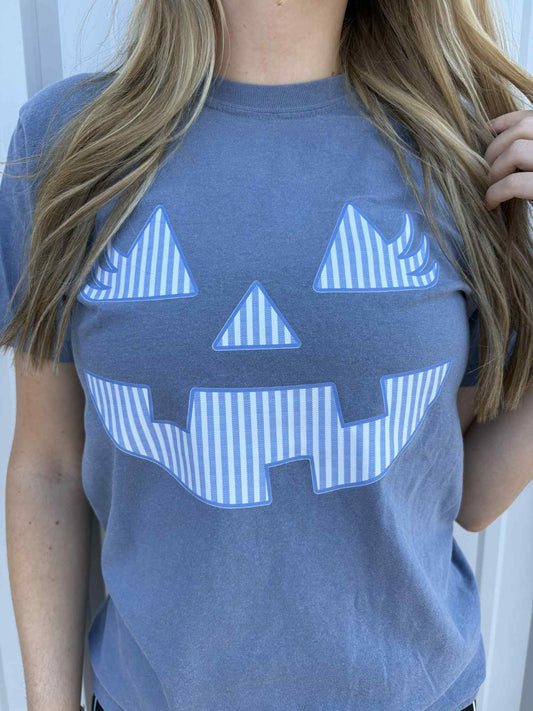 JACK-O'-LANTERN FACE TEE- BLUE JEAN