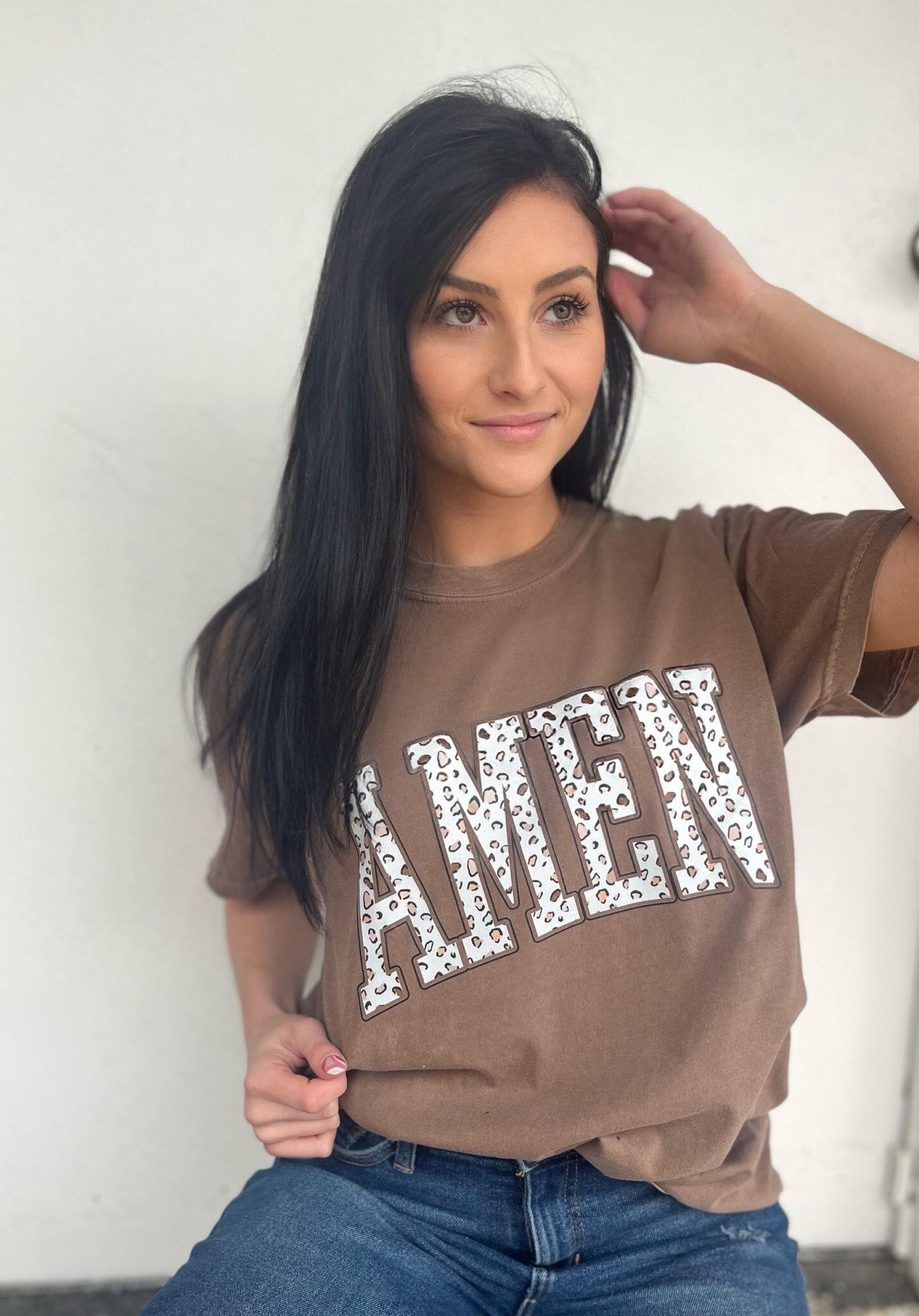 Brown Leopard Amen Tee ask apparel wholesale 