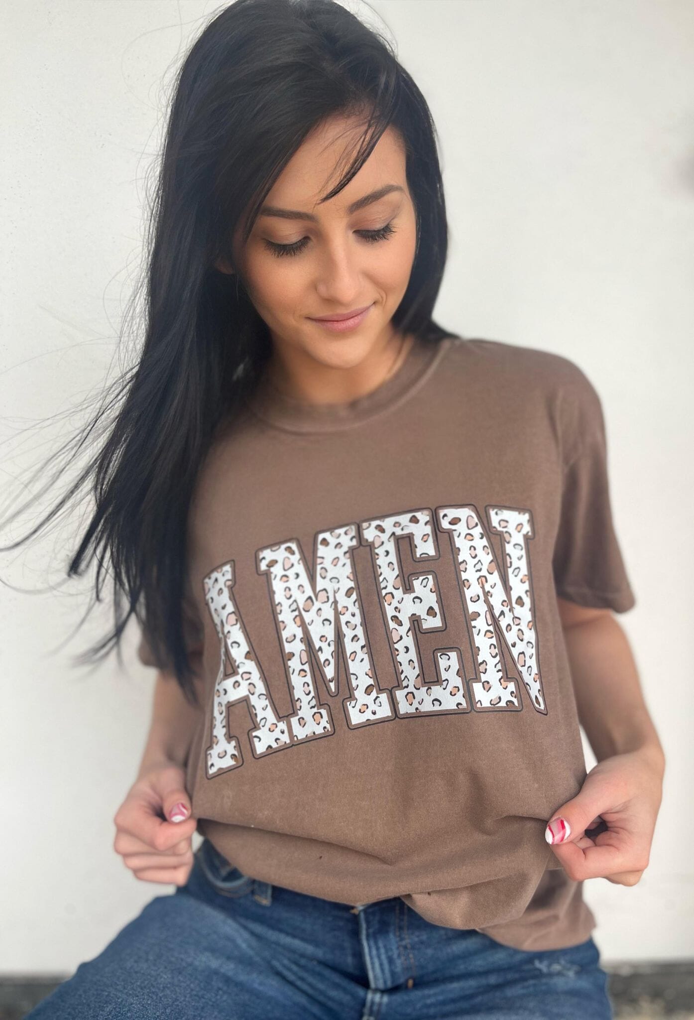 Brown Leopard Amen Tee ask apparel wholesale 