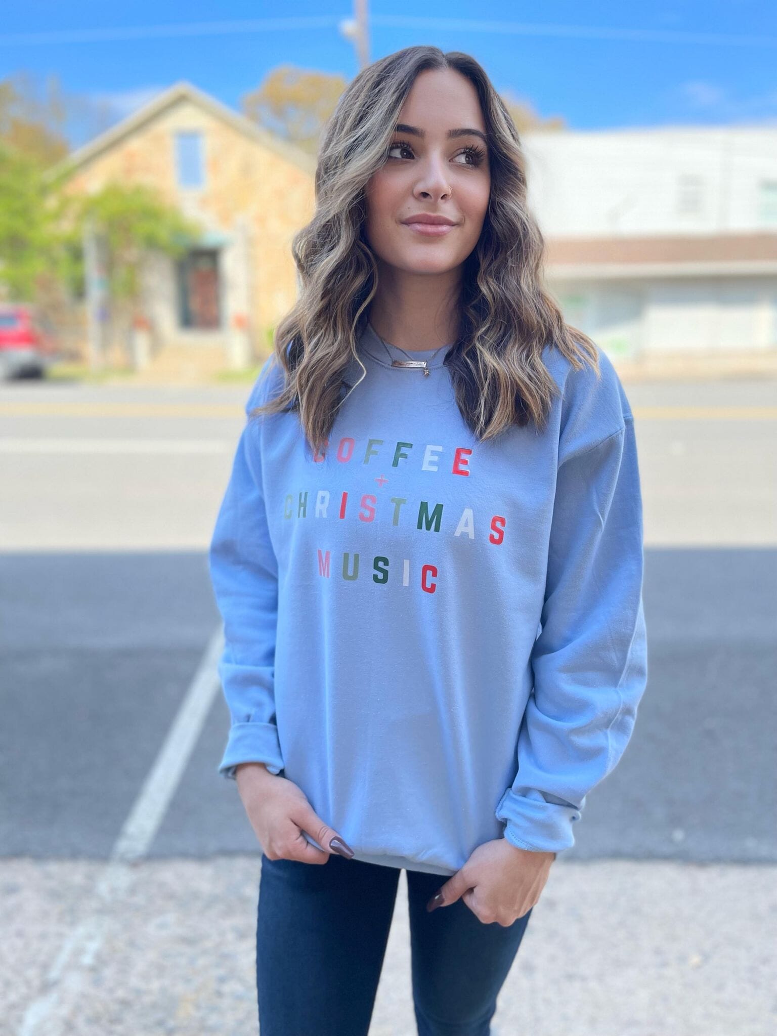 Coffee And Christmas Music Crewneck-ask apparel wholesale