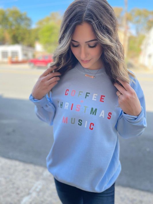 Coffee And Christmas Music Crewneck-ask apparel wholesale